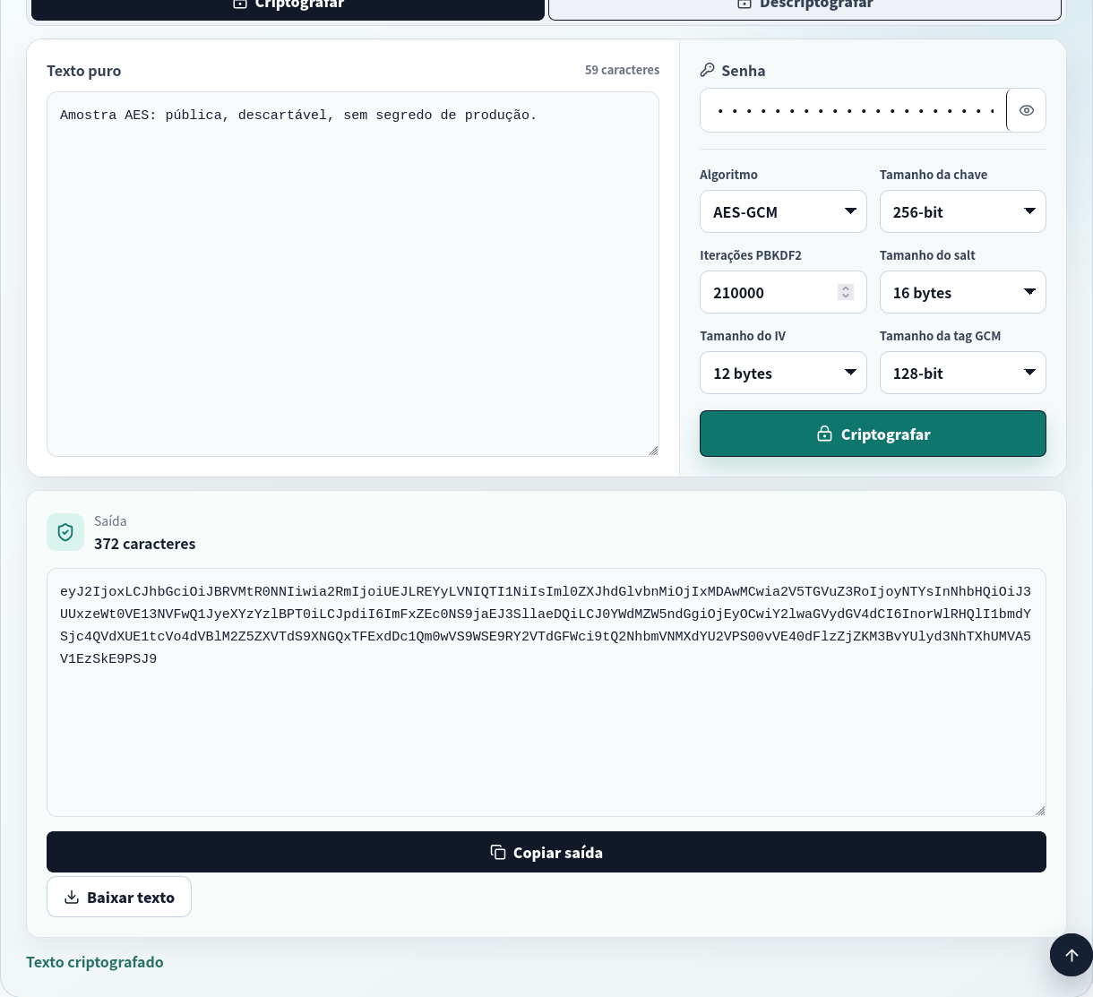 Payload Base64 criptografado