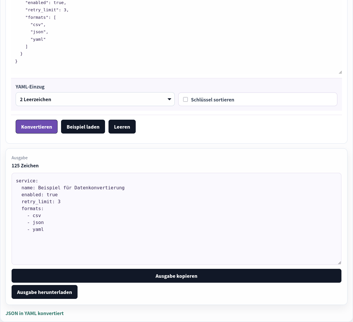 Das konvertierte JSON zurück als YAML geschrieben.