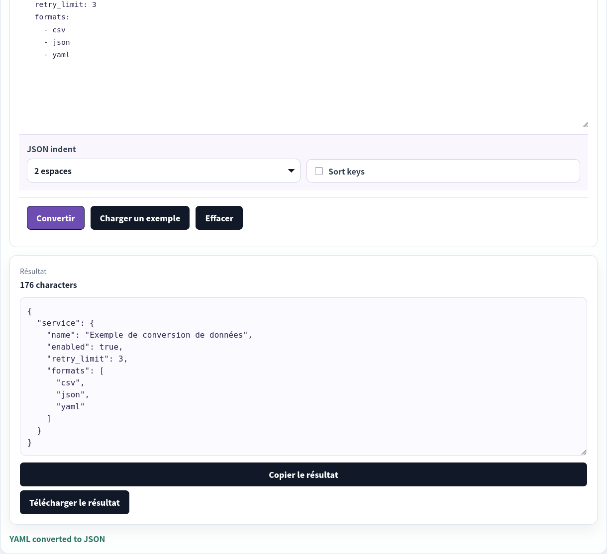 Configuration YAML localisée convertie en JSON.