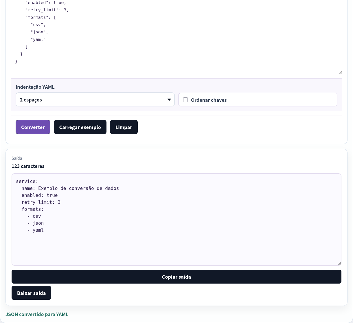 O JSON convertido escrito de volta como YAML.