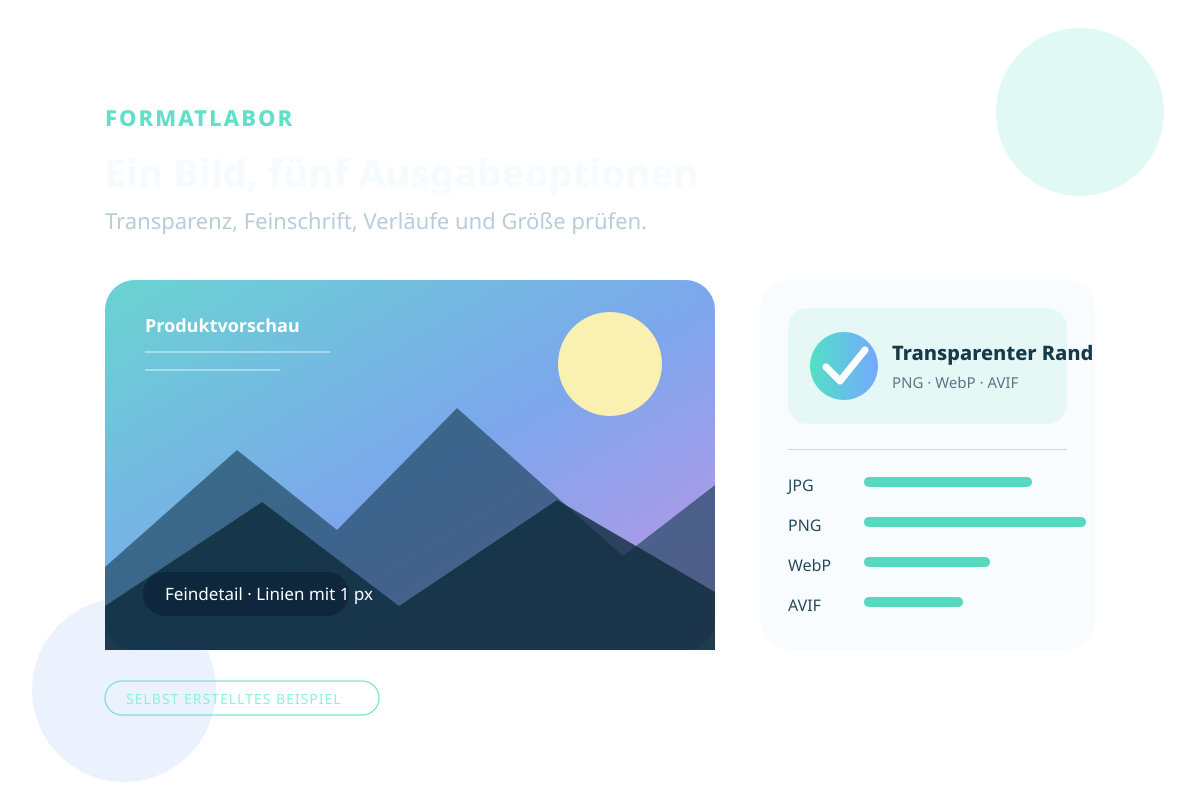 Deutsche Bildformat-Testgrafik mit transparentem Außenbereich, Verlauf, dünnen Linien und Beschriftung