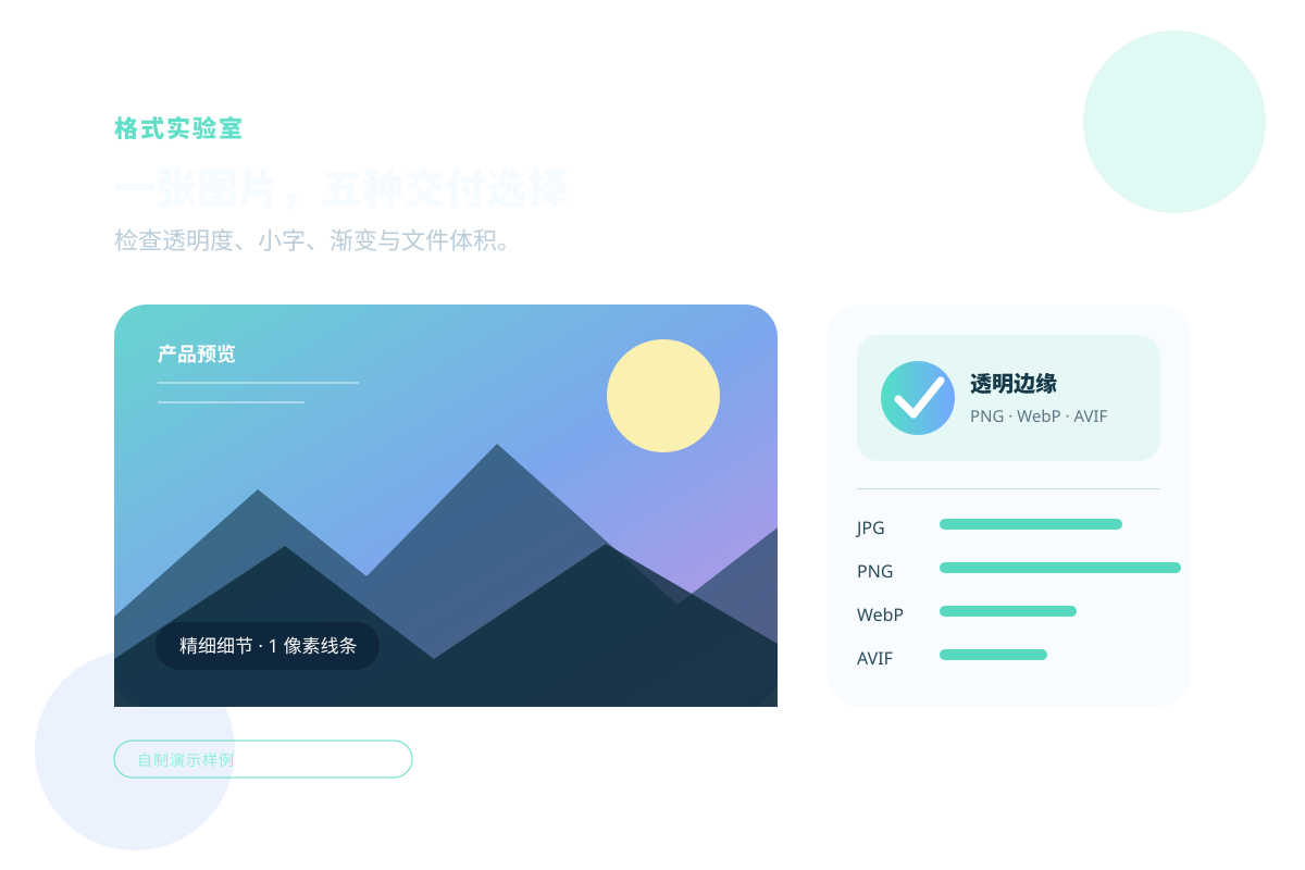 带透明外围、渐变、细线和格式标签的中文图片格式测试图