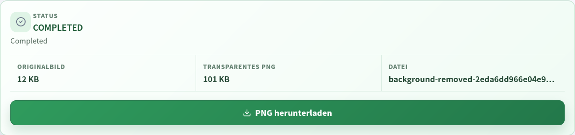 Abgeschlossene Hintergrundentfernung mit transparentem PNG-Download.