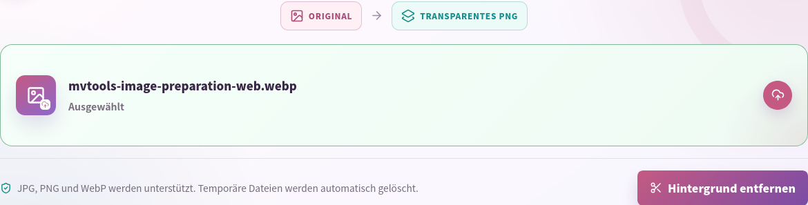 Skaliertes WebP in der Hintergrundentfernung ausgewählt.