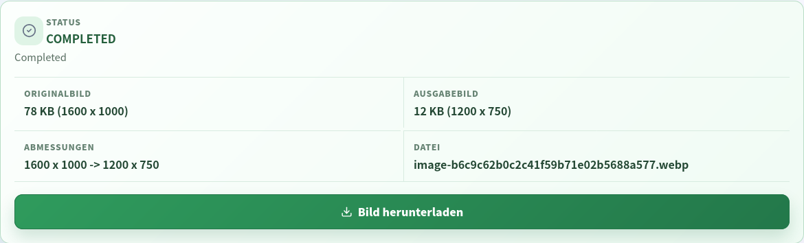 Abgeschlossener WebP-Export mit Quell- und Ausgabemaßen.