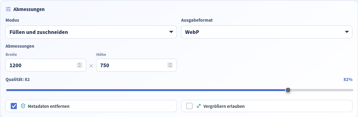 Bildskalierer mit Füllen, 1200 × 750, WebP und Qualität 82.