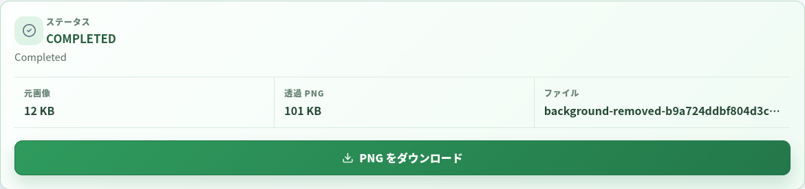 透明PNGをダウンロードできる完了した背景削除。