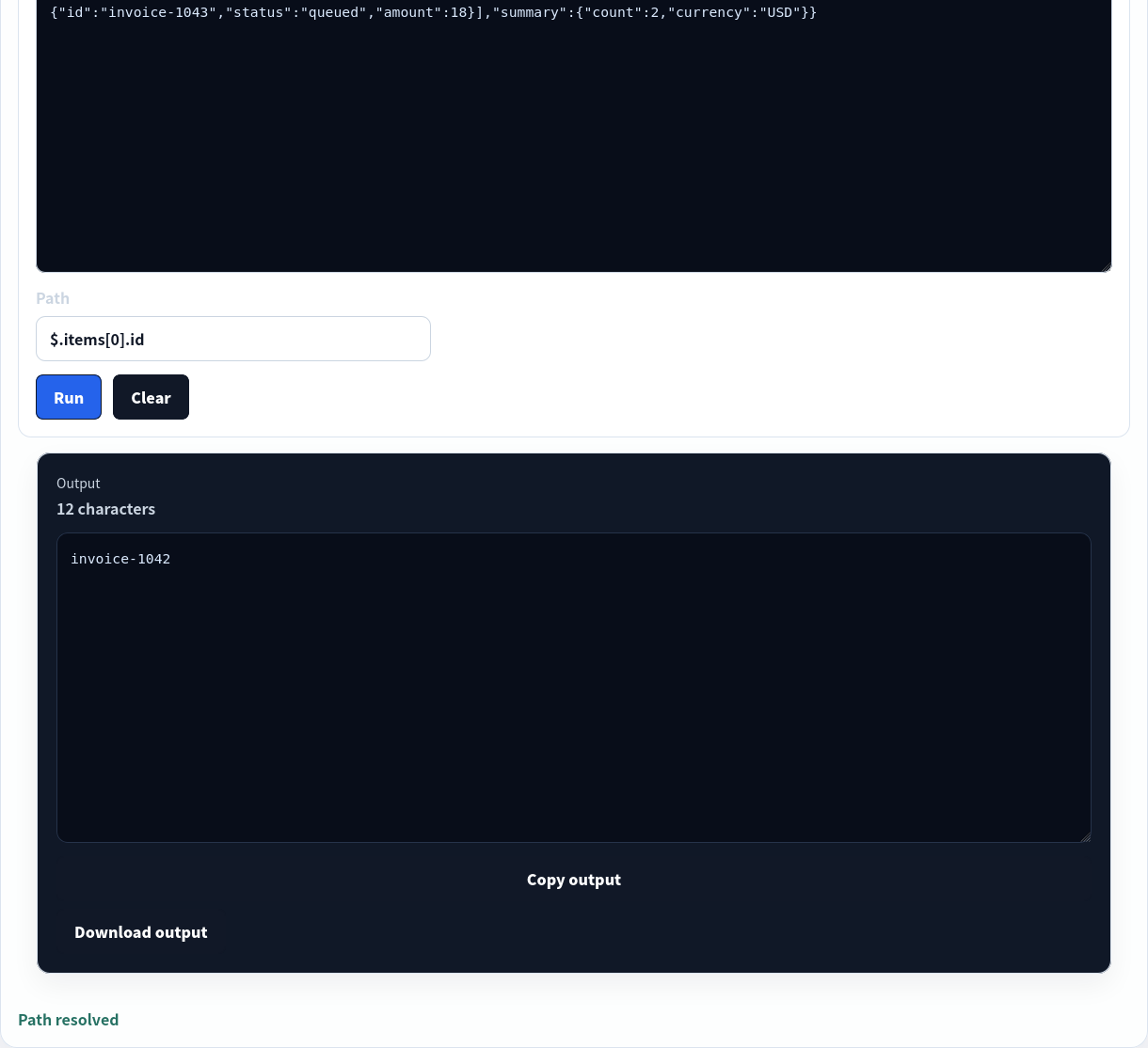 Simple JSONPath query returning the first item ID.