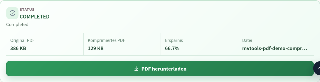 Neuer Versuch mit Kleinste Datei: 386 KB → 129 KB, 66.7% Ersparnis