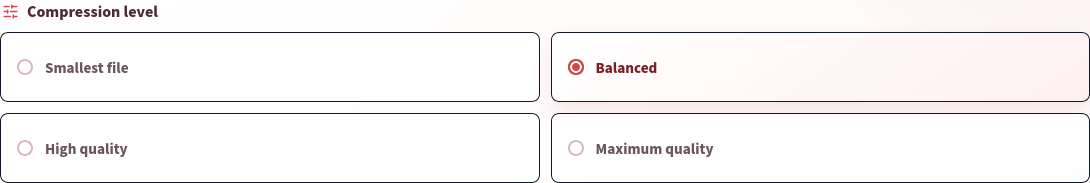 The four actual profiles: Smallest file, Balanced, High quality and Maximum quality