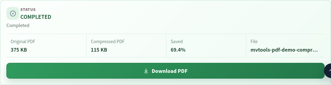 Actual Smallest file retry: 375 KB original, 115 KB output and 69.4% saved