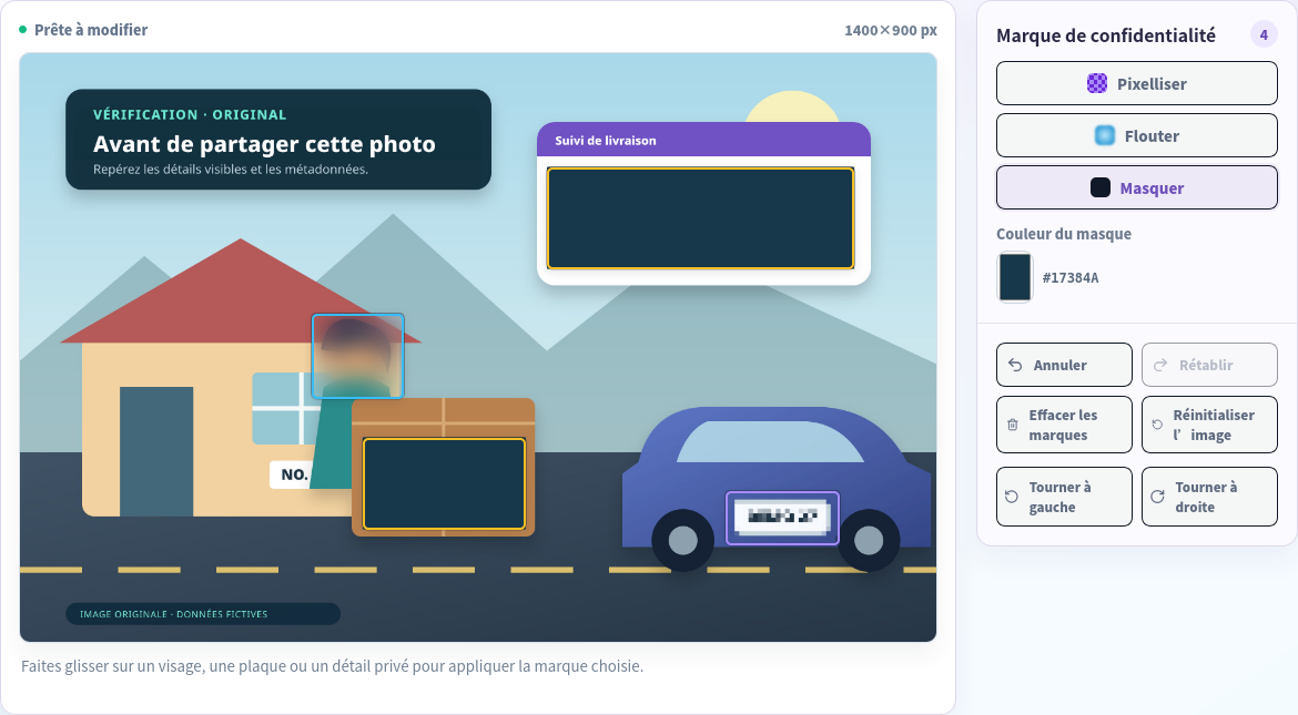 Outil français après flou, pixellisation et deux masques unis confirmés