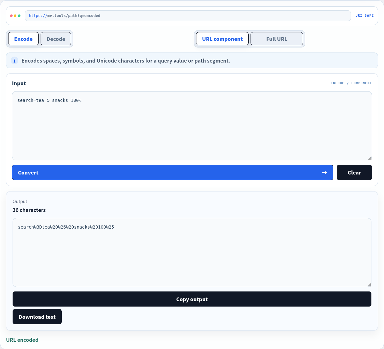 A query-like value encoded as one URL component.