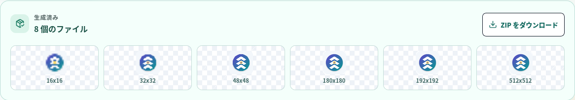 プレビューを含む完了したローカル favicon パッケージ。