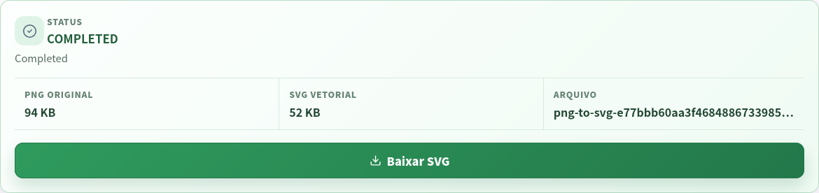Resultado de traçado SVG concluído no servidor.