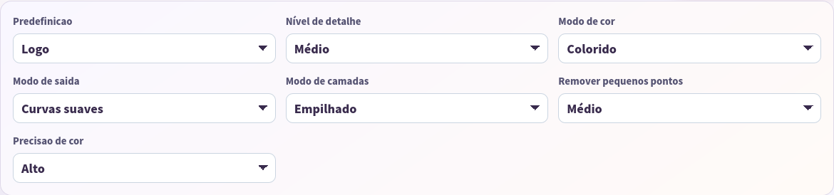Configurações PNG para SVG do preset Logo.