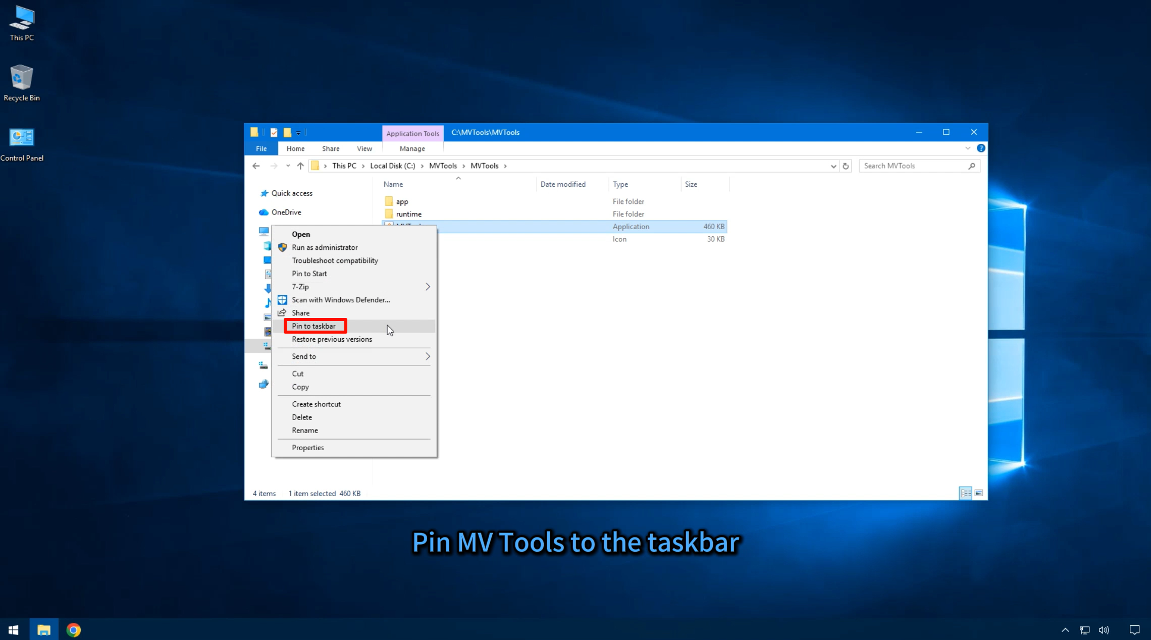 Open the MVTools folder and pin to taskbar